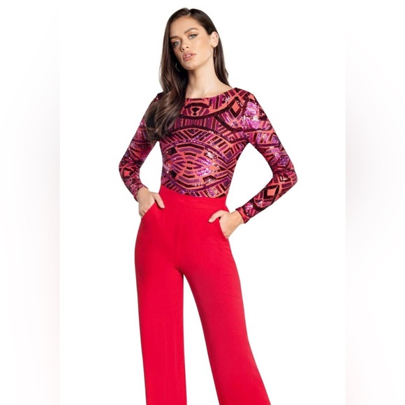 Dress the Population- NWOT Leia Top Bodysuit in color Red Rougue Multi. Size XS - Picture 1 of 6